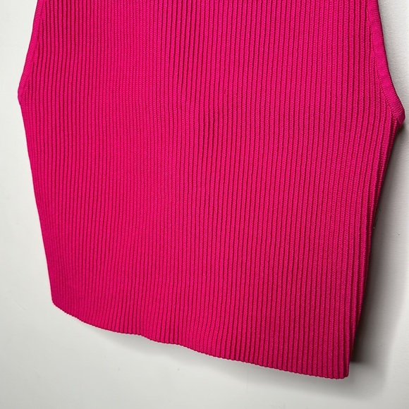 Aritzia Babaton Hot Pink Sculpt Knit Mockneck Halter Crop Top - Picture 3 of 14